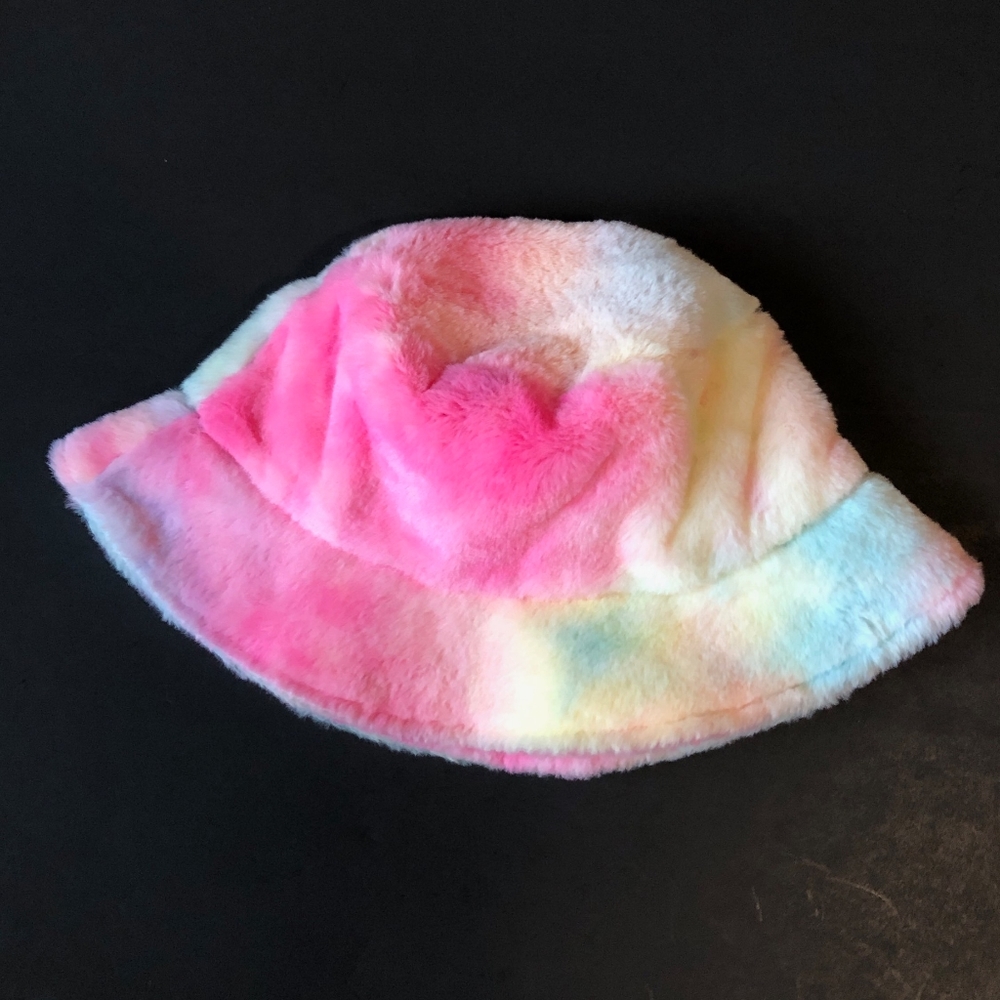 Pastel Multicolored Faux Fur Bucket Hat. OSFM. Adjustable. 22” circumference
